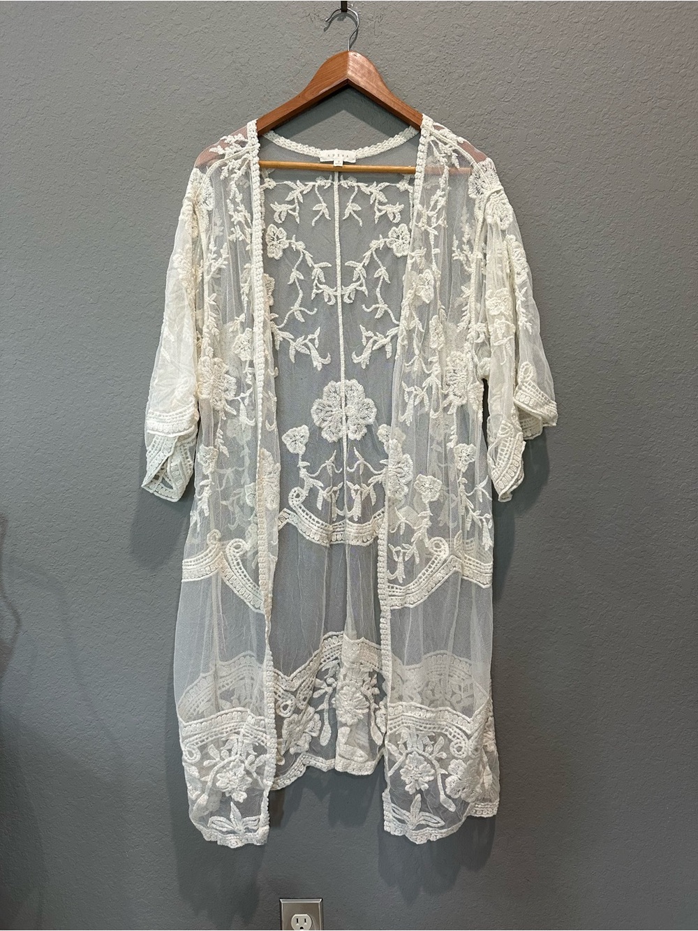 ADIVA open front kimono style cover up duster embroidered lace sz S